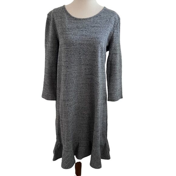 Garnet Hill New w/ Tag Long Sleeve Organic Cotton Midi Dress Gray Marled Small - Picture 1 of 12